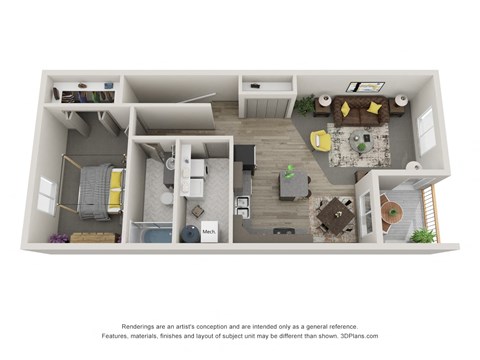 Floor plan for 1 bed, 1 bath, 816 sqft